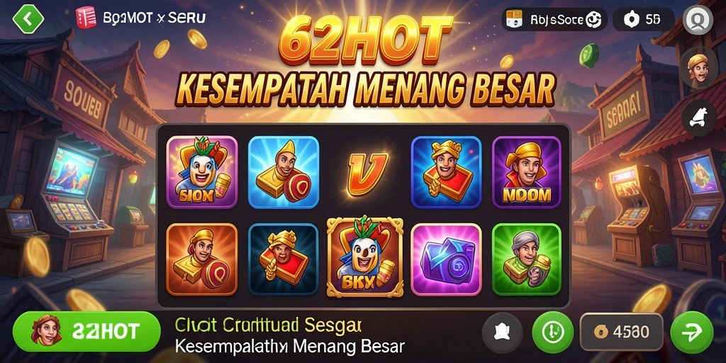 Tampilan gameplay slot 62HOT yang menarik dan penuh warna.