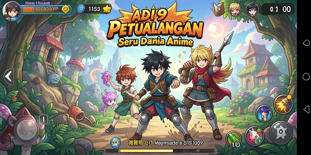 Tampilan gameplay ADI99 dengan karakter anime yang menakjubkan.