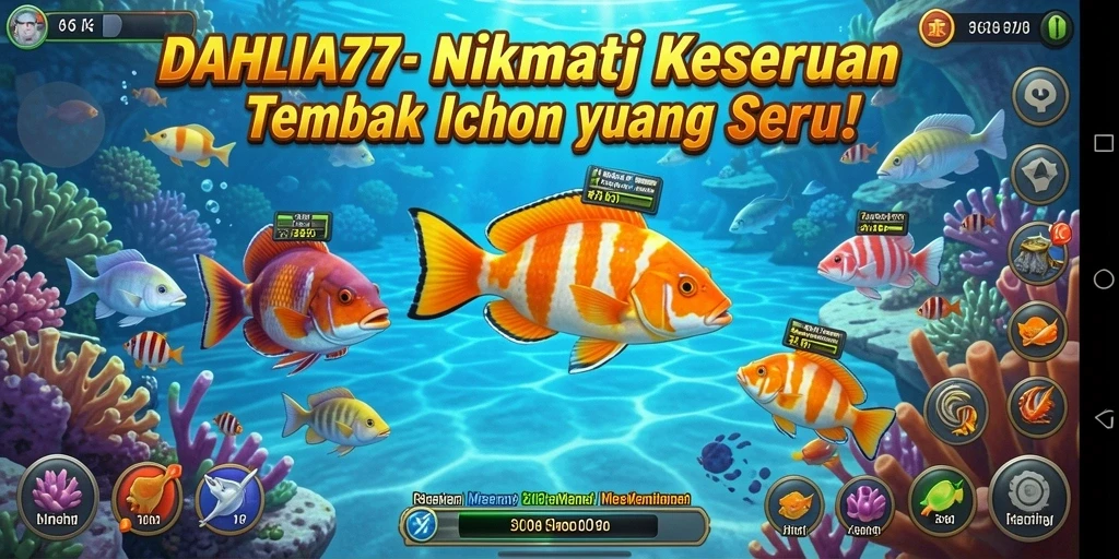 Tampilan gameplay Tembak Ikan yang menarik dan penuh warna.