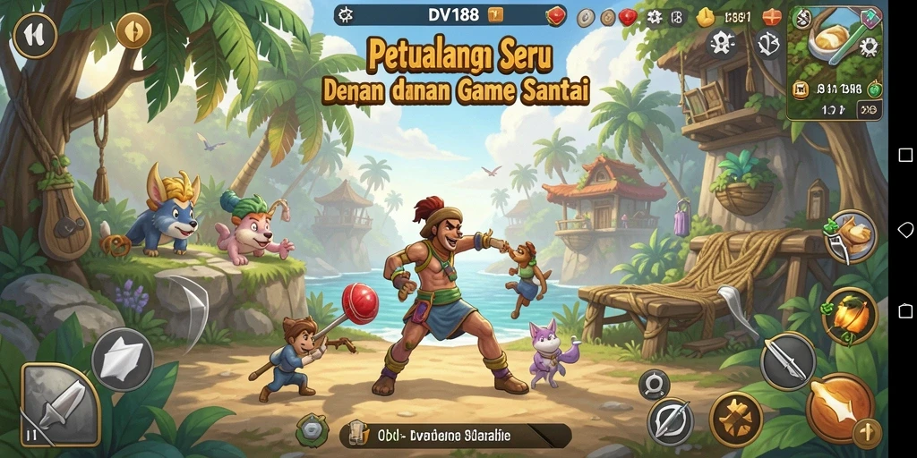 Tampilan gameplay seru dalam DV188 dengan grafis cerah dan tantangan menarik.
