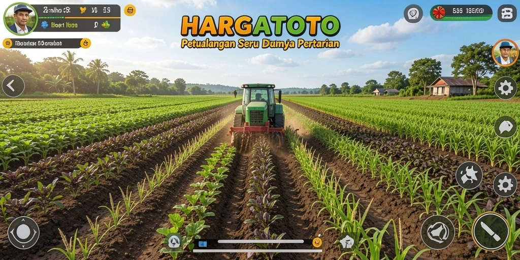 Tangkapan layar HARGATOTO menampilkan aktivitas bertani yang mengasyikkan.
