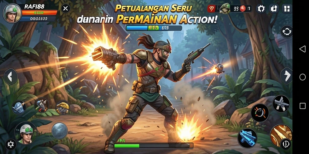 Screenshot utama RAFI88 menampilkan pertarungan aksi yang mendebarkan.