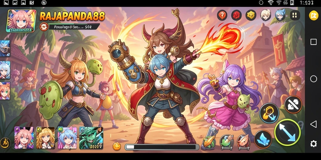 Tangkapan layar menunjukkan gameplay seru dalam RAJAPANDA88 dengan karakter anime.