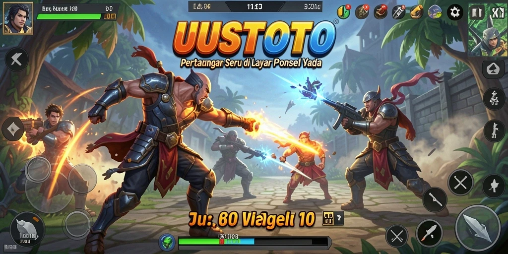 Tangkapan layar gameplay UUSTOTO menunjukkan pertarungan mendebarkan antar karakter.